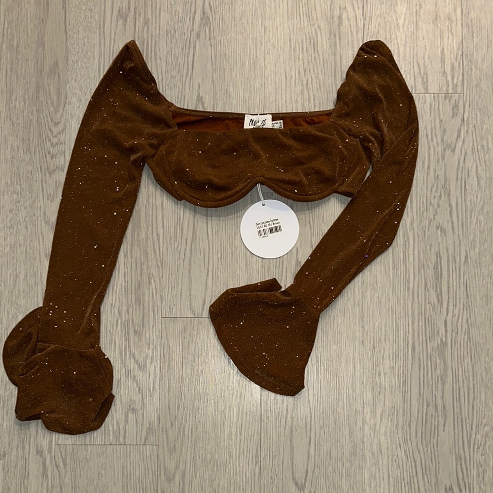 Princess Polly Brown Crop Top with Flared Sleeves